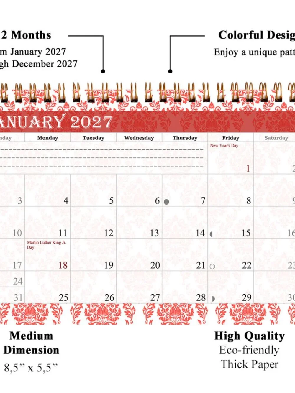 2027-12 Months Desk Calendar Desktop Planner with To-Do List & Notes 018